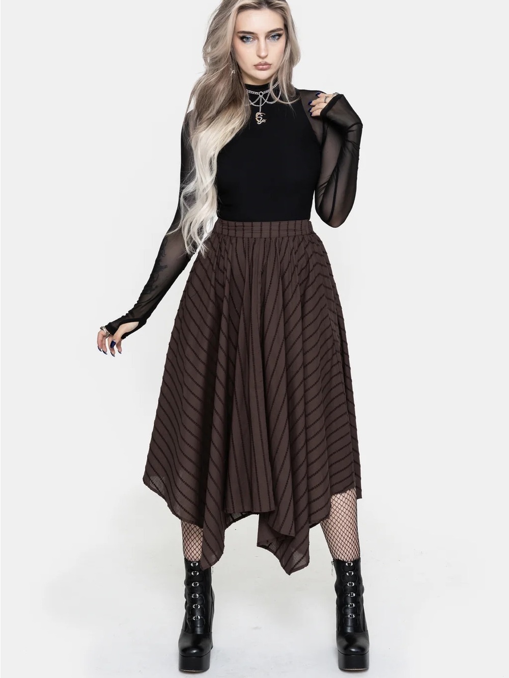 Disturbia Blythe Brown Handkerchief Hem Textured Cotton Midaxi Skirt Size 6